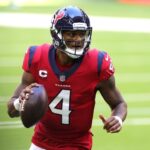 HOUSTON, TEXAS - DECEMBER 06: Deshaun Watson #4 of the Houston Texans scrambles with the ball against the Indianapolis Colts during the first half at NRG Stadium on December 06, 2020 in Houston, Texas. (Photo by Carmen Mandato/Getty Images)